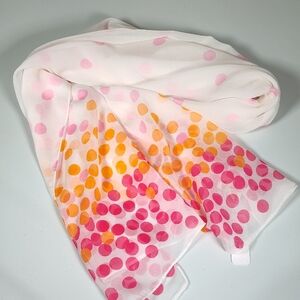 NWT Charming Charlie white sheer scarf with pink orange polka dots